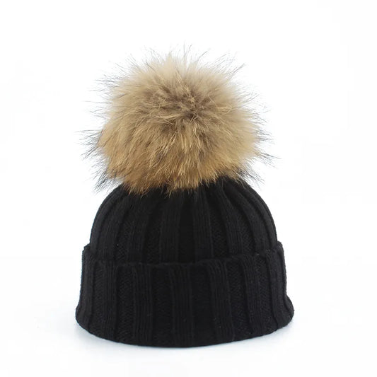 Gorro de Pom-Pom de Invierno Tejido - Felina