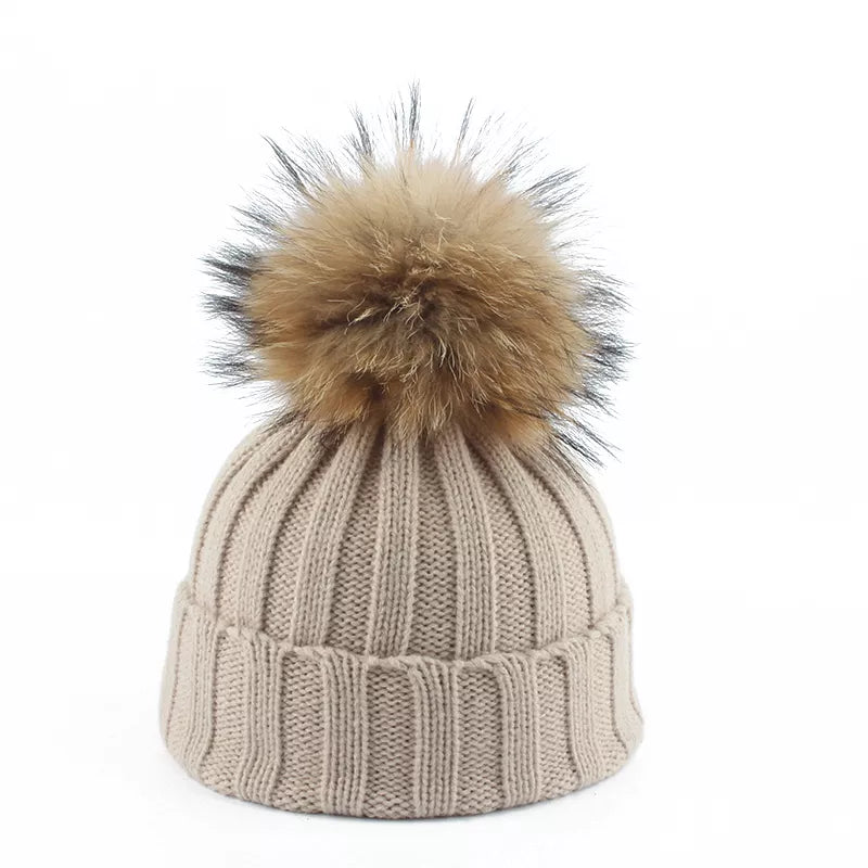 Gorro de Pom-Pom de Invierno Tejido - Felina
