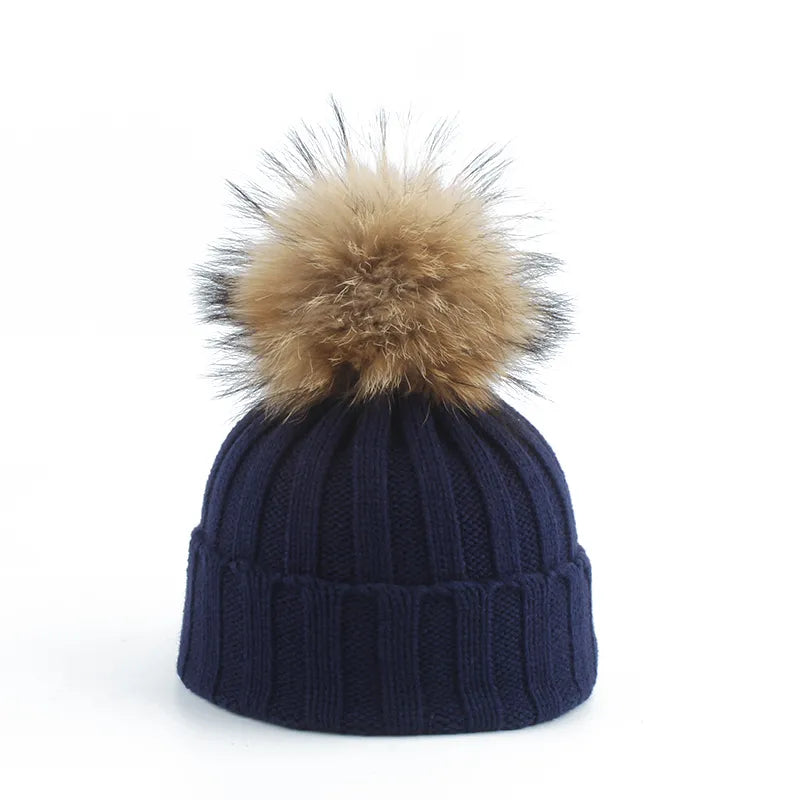 Gorro de Pom-Pom de Invierno Tejido - Felina