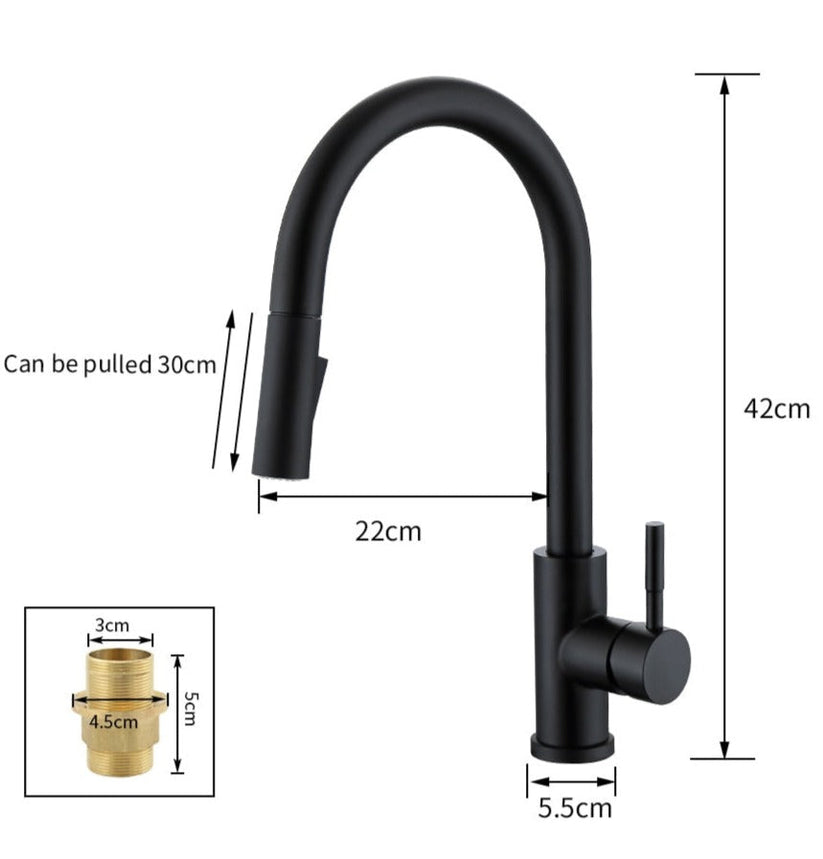 Grifo de cocina extraíble táctil – Grifo monomando con sensor sin contacto y manguera flexible de latón moderno