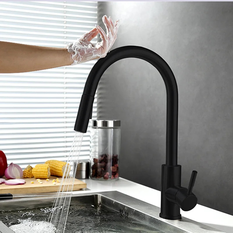 Grifo de cocina extraíble táctil – Grifo monomando con sensor sin contacto y manguera flexible de latón moderno