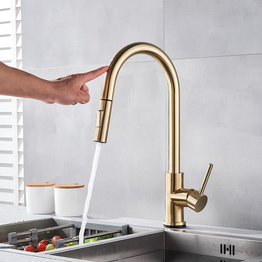 Grifo de cocina extraíble táctil – Grifo monomando con sensor sin contacto y manguera flexible de latón moderno