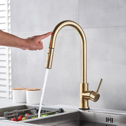 Grifo de cocina extraíble táctil – Grifo monomando con sensor sin contacto y manguera flexible de latón moderno