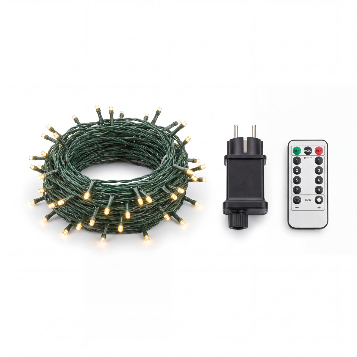Guirnalda de luces LED tipo racimo para árbol de Navidad con cable verde y mando a distancia