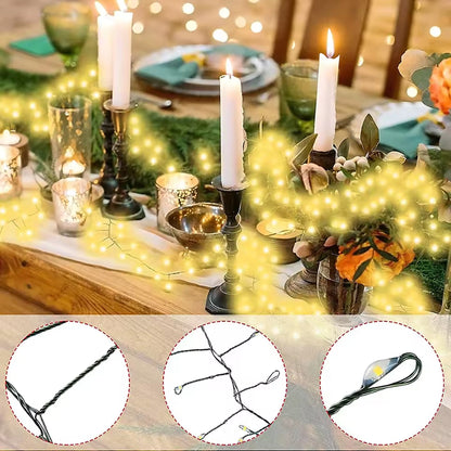 Guirnalda de luces LED tipo racimo para árbol de Navidad con cable verde y mando a distancia