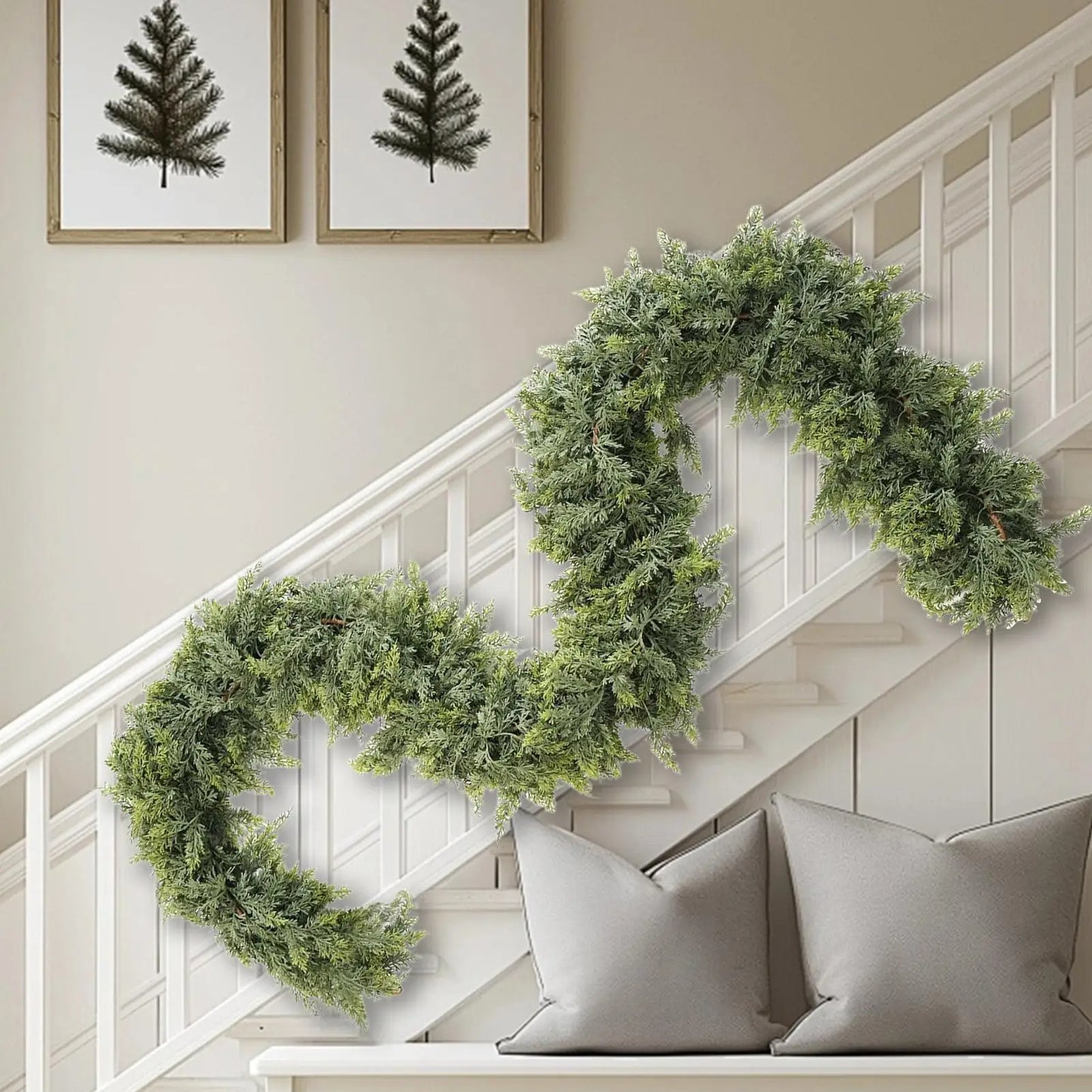 Guirnalda de Navidad Ramas de Ciprés Verdes Patrón de Invierno