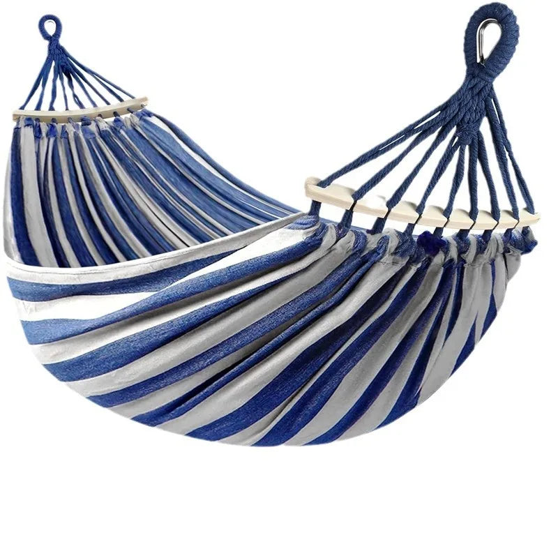 Hamaca Doble de Lona | Cama Colgante Antivuelco con Barras de Madera para Camping y Aire Libre
