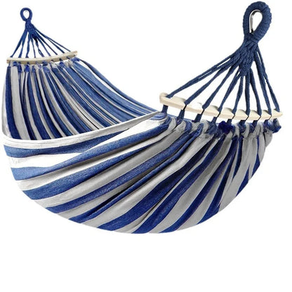 Hamaca Doble de Lona | Cama Colgante Antivuelco con Barras de Madera para Camping y Aire Libre