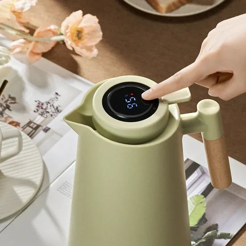Jarra térmica inteligente con aislamiento, pantalla digital de temperatura y mango de madera