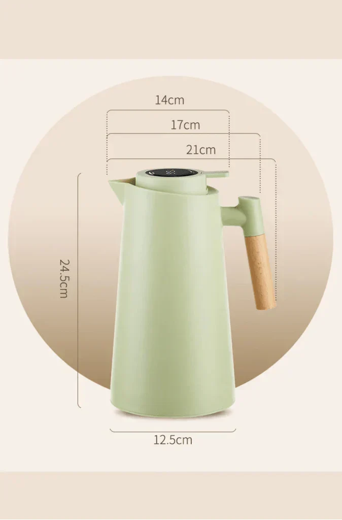 Jarra térmica inteligente con aislamiento, pantalla digital de temperatura y mango de madera