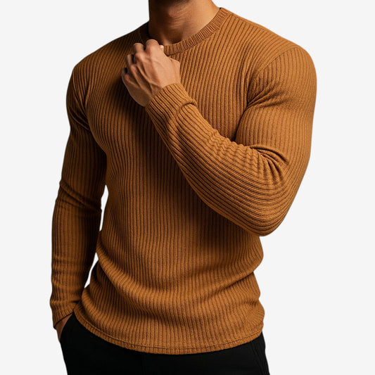 Jersey a rayas para hombre de manga larga con cuello redondo