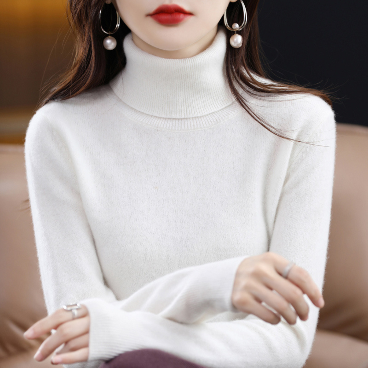 Jersey de cuello alto de cachemira de invierno para mujer - Elena