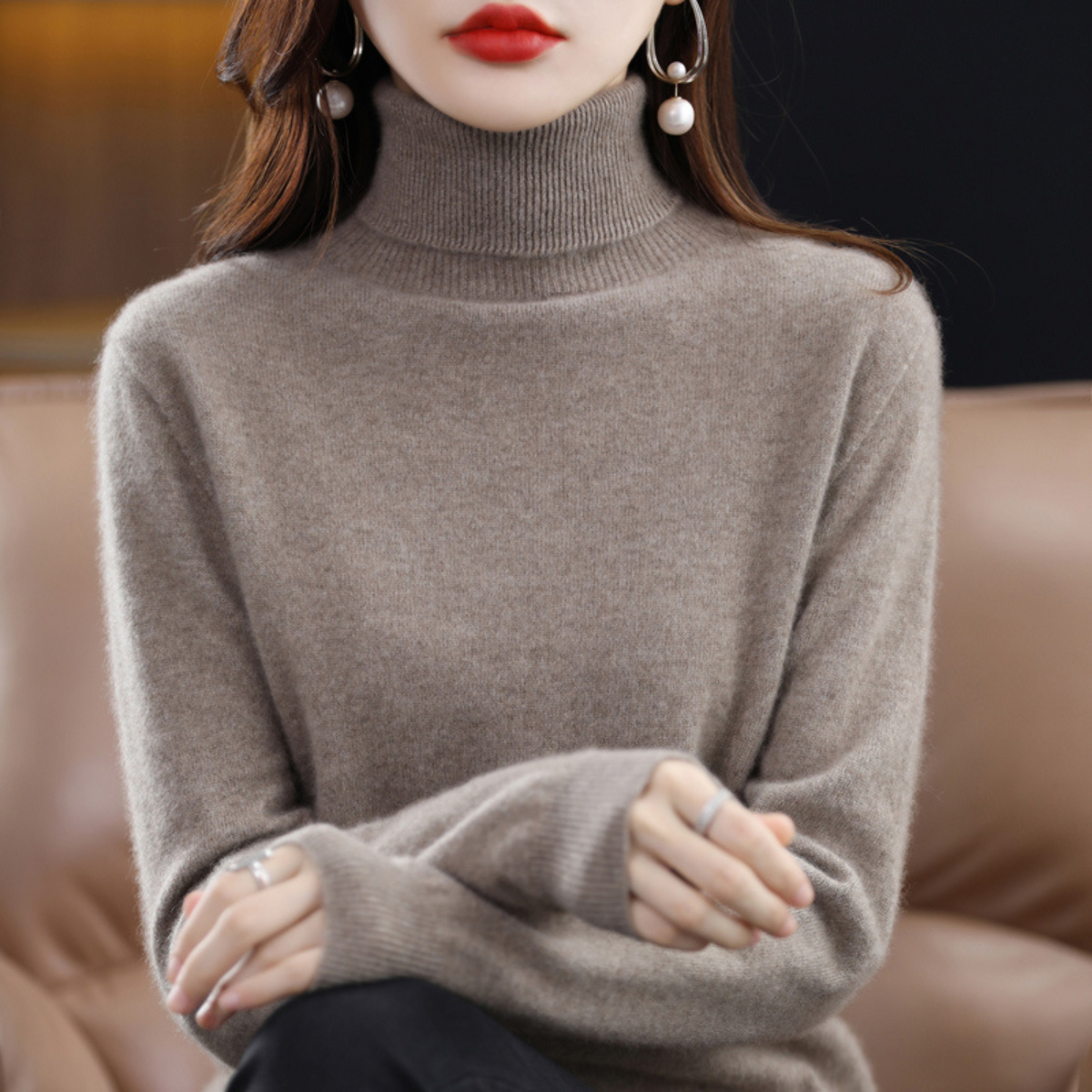 Jersey de cuello alto de cachemira de invierno para mujer - Elena