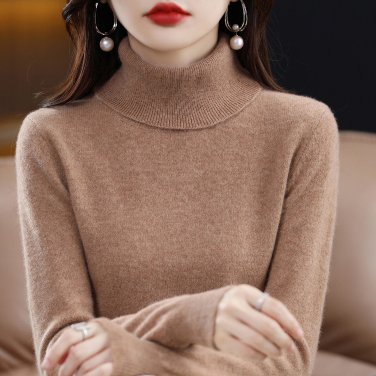 Jersey de cuello alto de cachemira de invierno para mujer - Elena