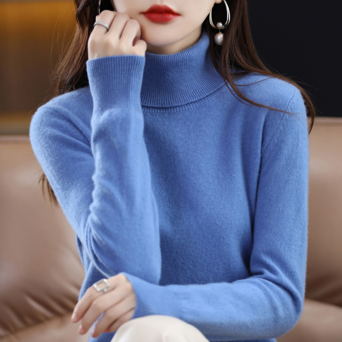 Jersey de cuello alto de cachemira de invierno para mujer - Elena
