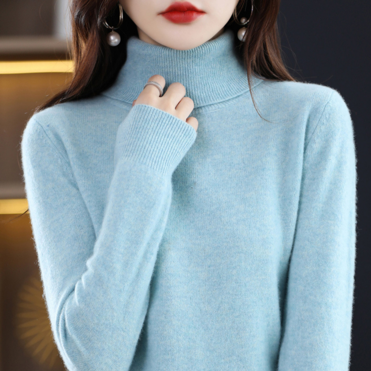 Jersey de cuello alto de cachemira de invierno para mujer - Elena
