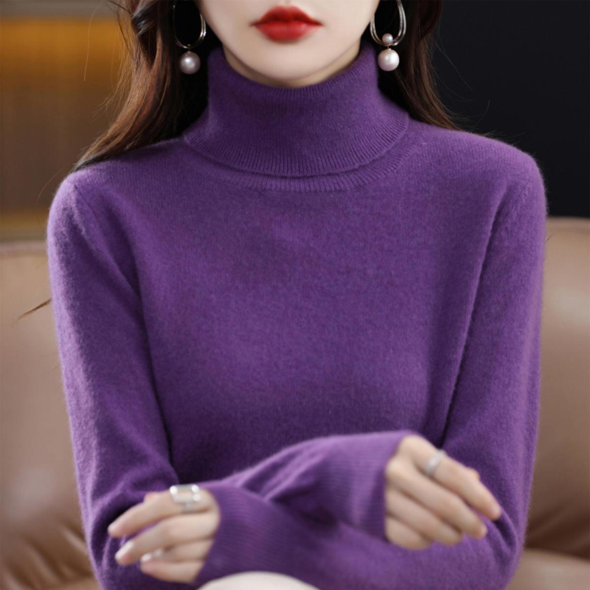 Jersey de cuello alto de cachemira de invierno para mujer - Elena
