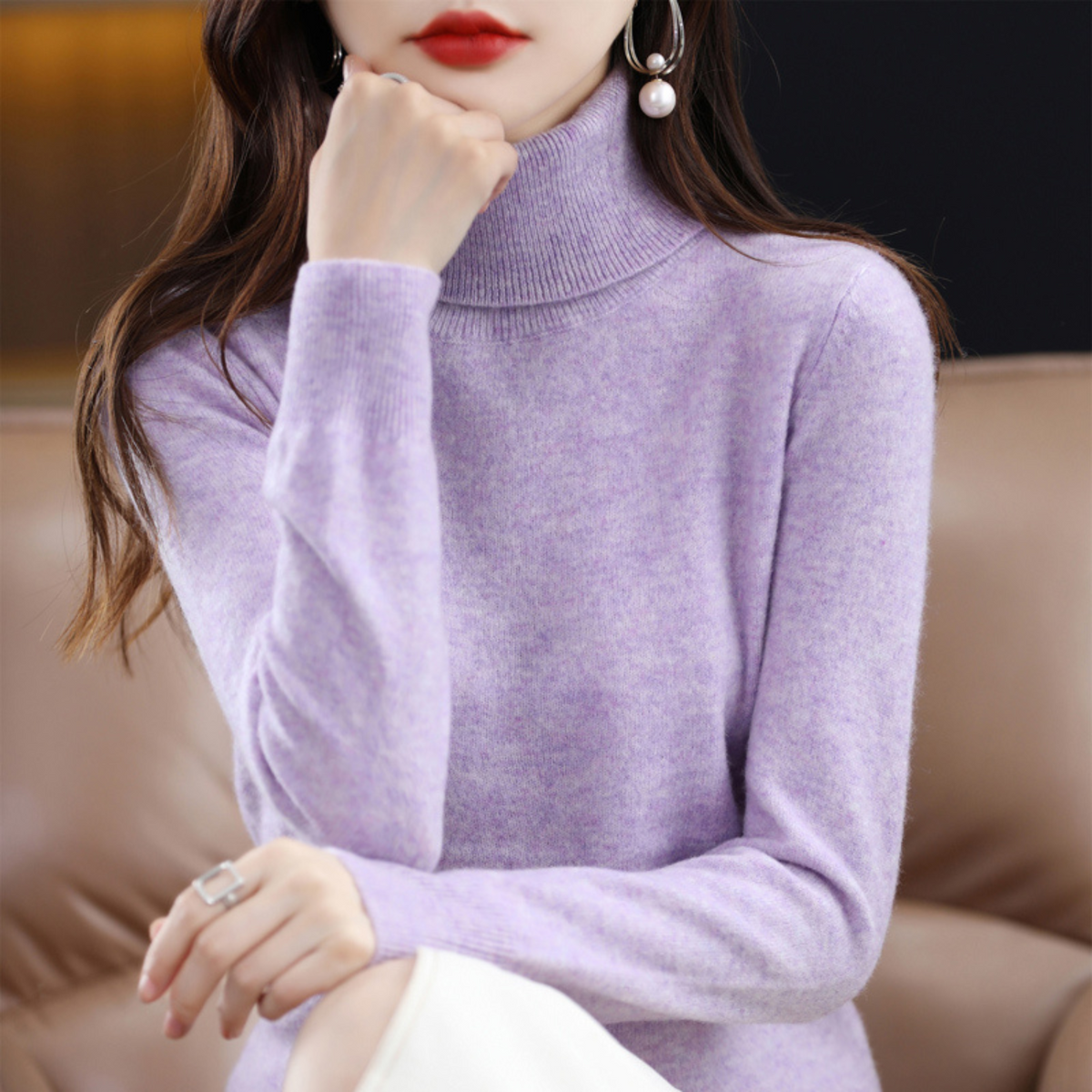 Jersey de cuello alto de cachemira de invierno para mujer - Elena