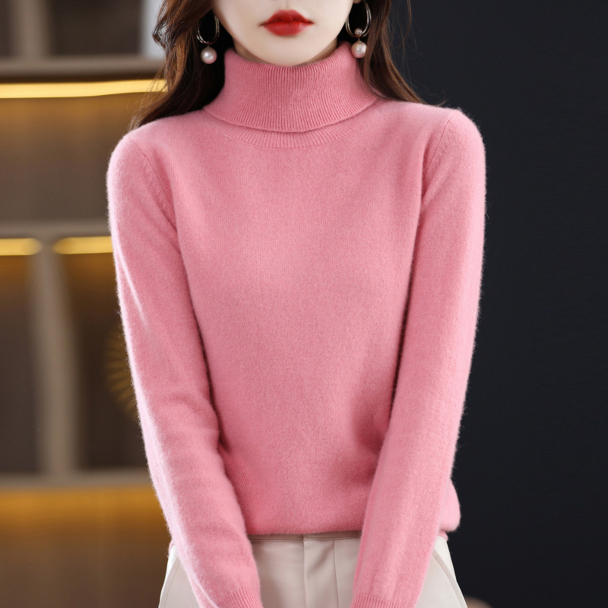 Jersey de cuello alto de cachemira de invierno para mujer - Elena