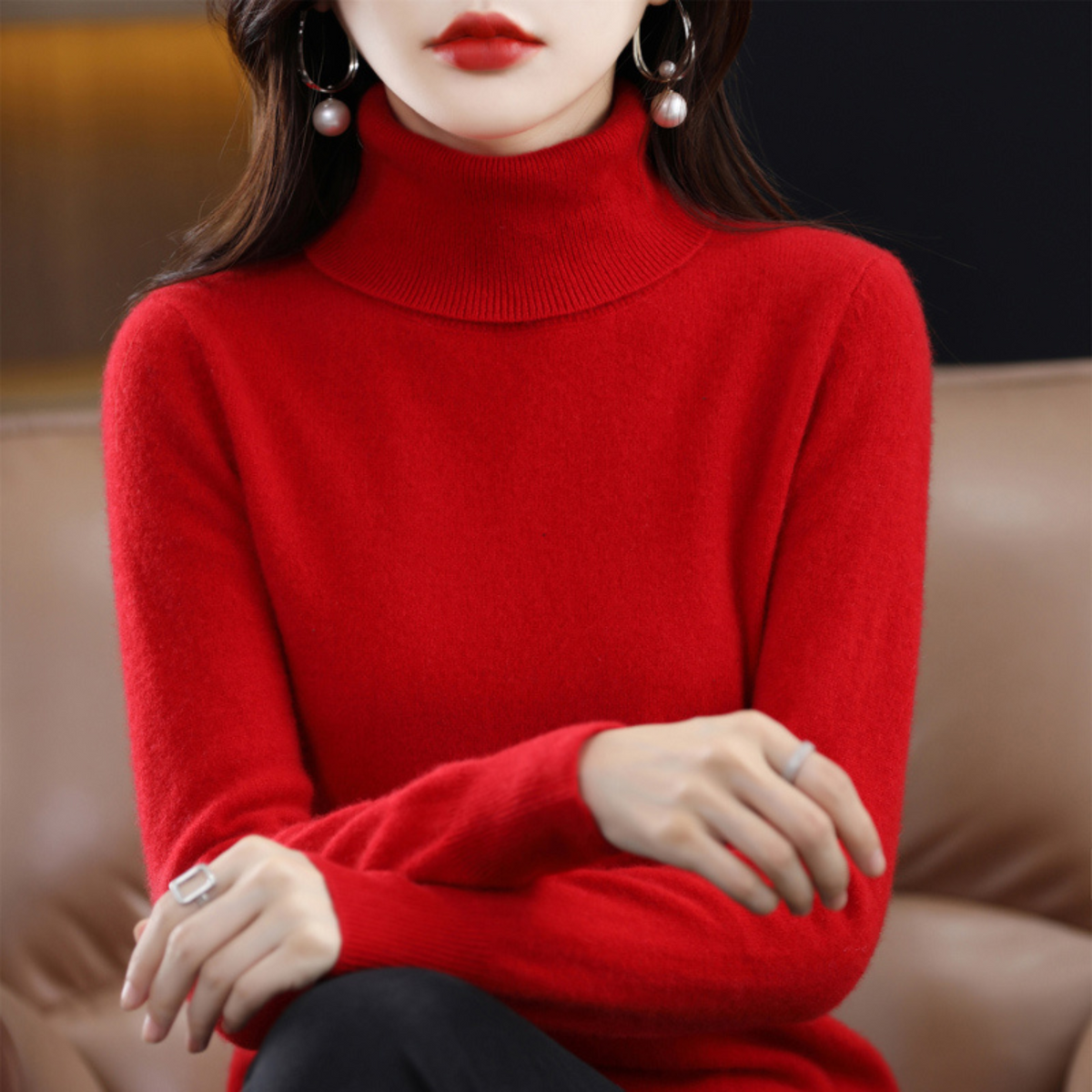 Jersey de cuello alto de cachemira de invierno para mujer - Elena
