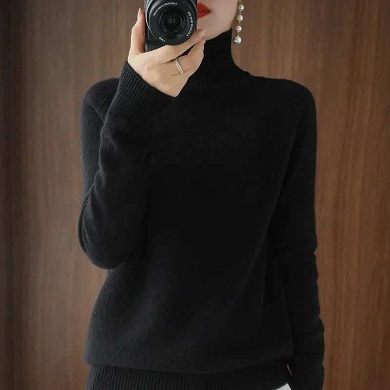 Jersey de cuello alto para mujer en suave lana merina