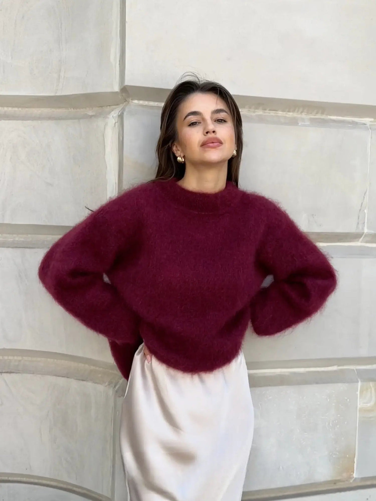 Jersey de mohair para mujer - Jersey de punto suave y esponjoso de lana
