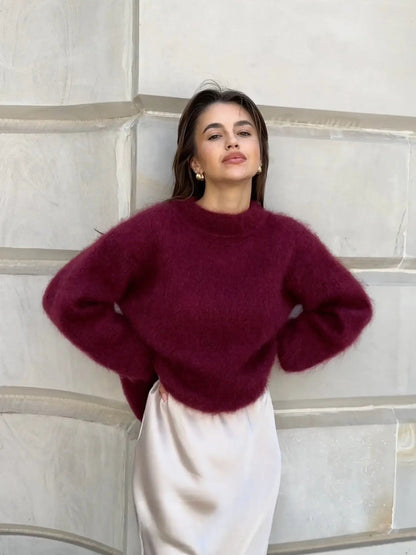 Jersey de mohair para mujer - Jersey de punto suave y esponjoso de lana