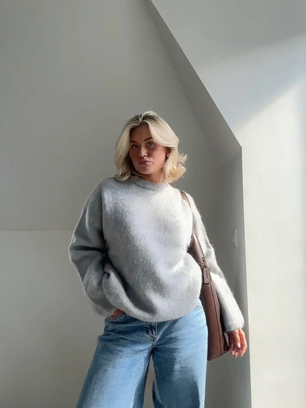 Jersey de mohair para mujer - Jersey de punto suave y esponjoso de lana