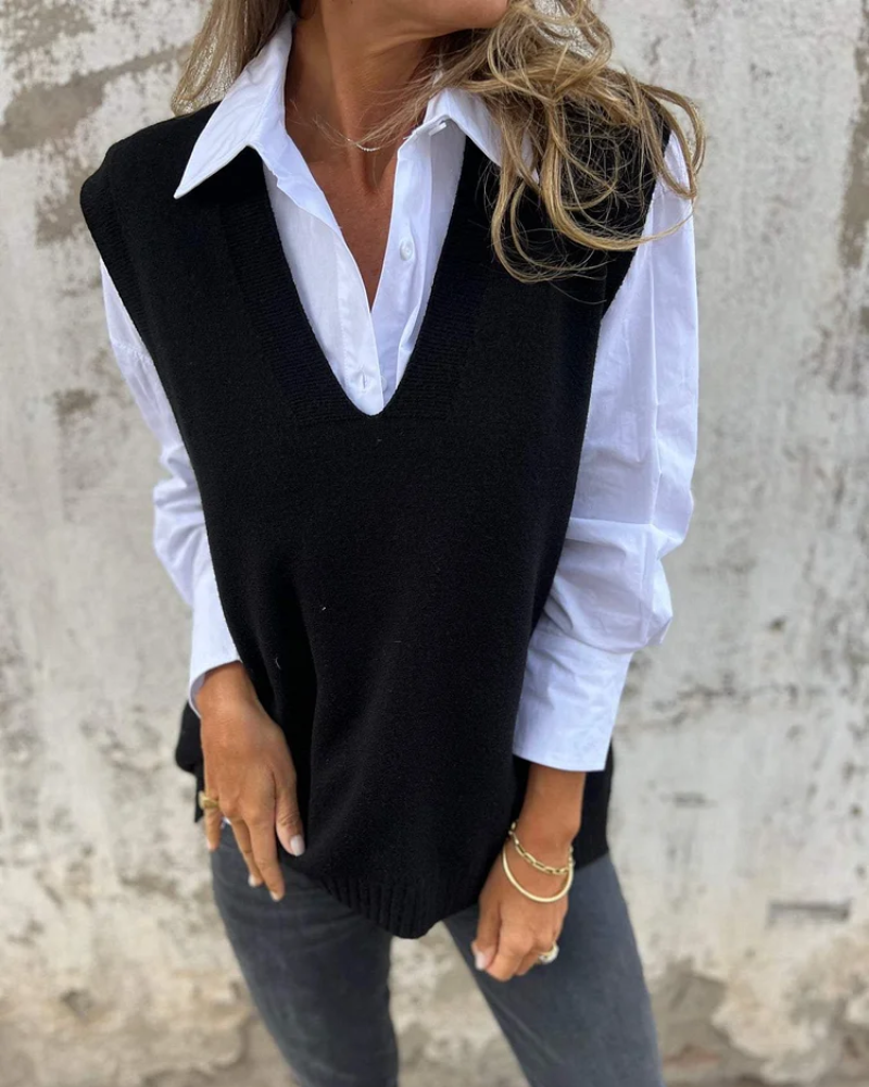 Jersey de mujer con cuello de pico y corte largo