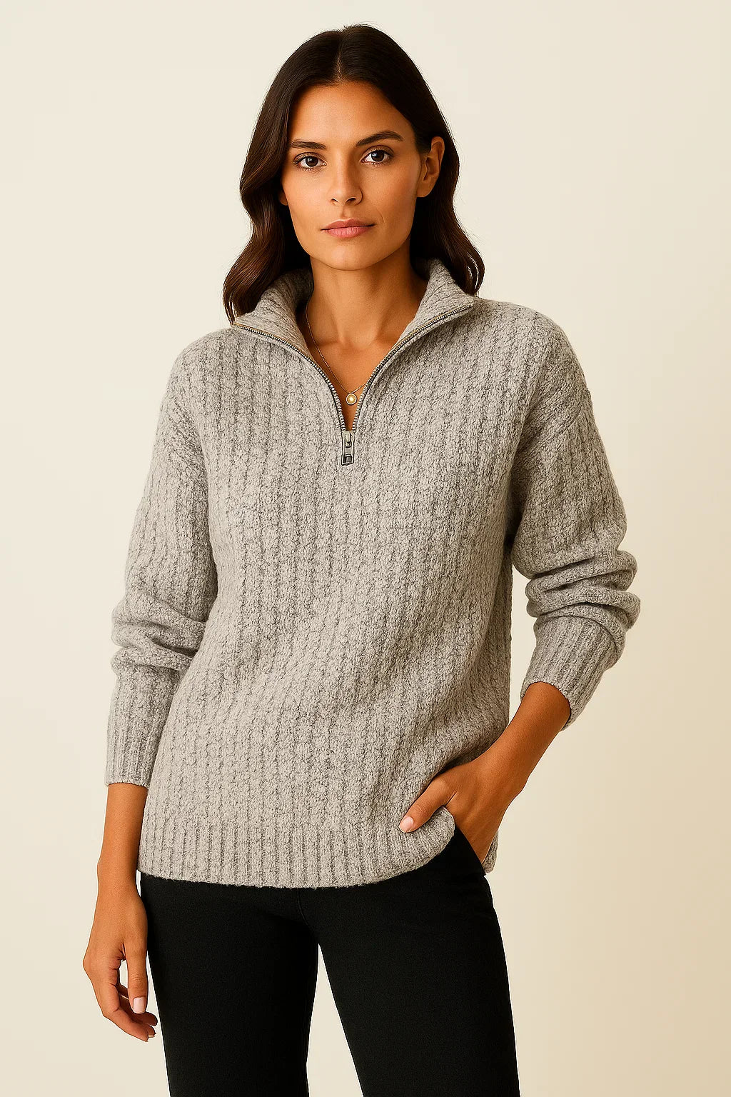 Jersey de punto acanalado con cuello alto y cremallera