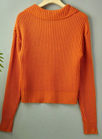 Jersey de punto acanalado holgado para mujer con cuello doblado