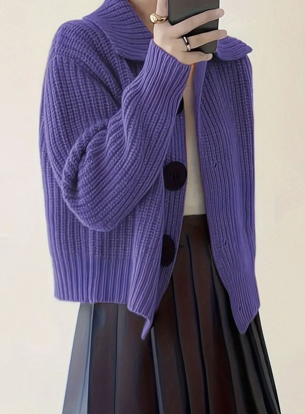 Jersey de punto acanalado holgado para mujer con cuello doblado