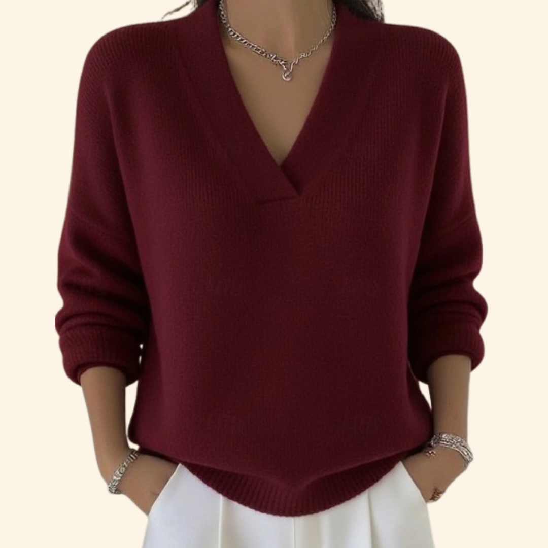 Jersey de punto con cuello de pico holgado para mujer