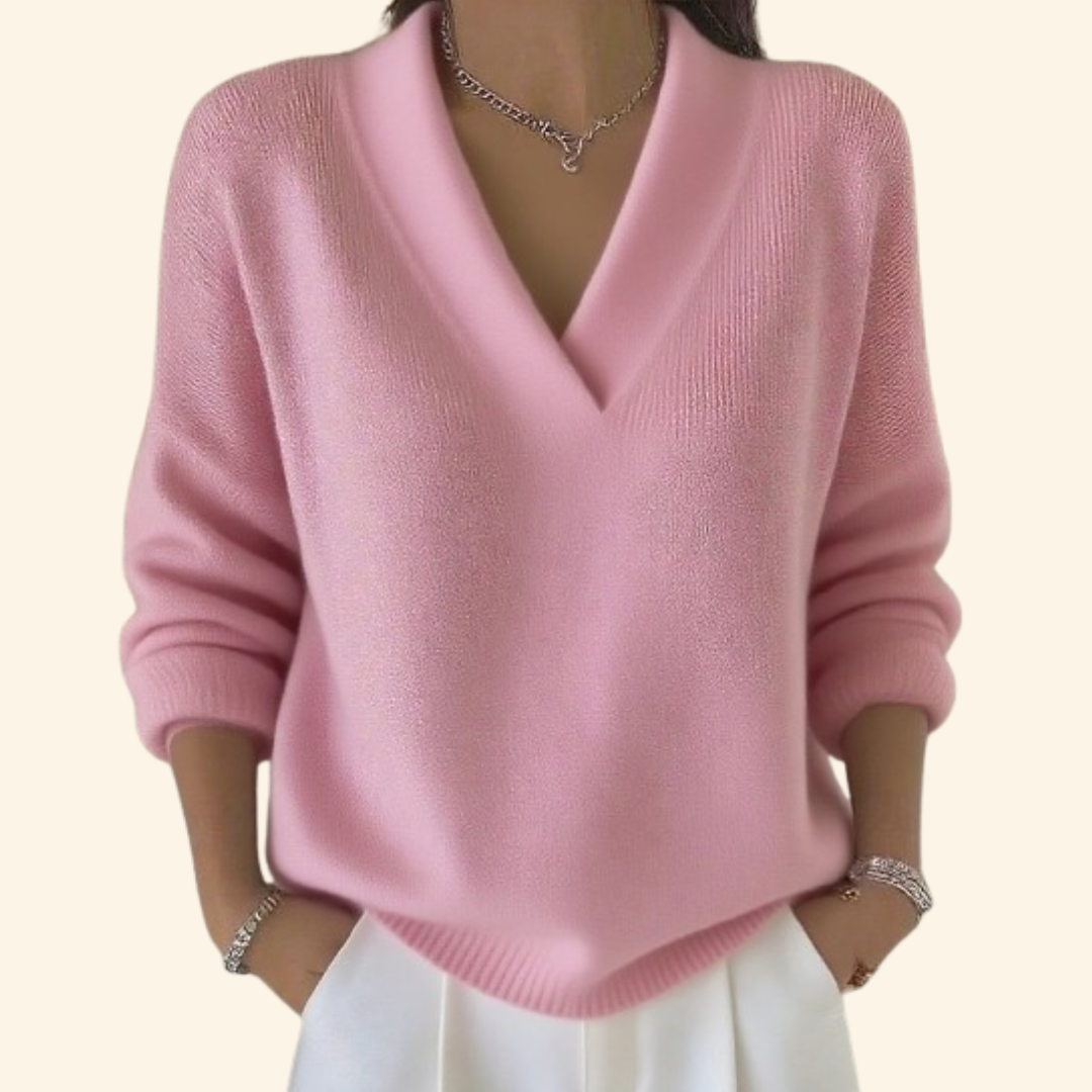 Jersey de punto con cuello de pico holgado para mujer