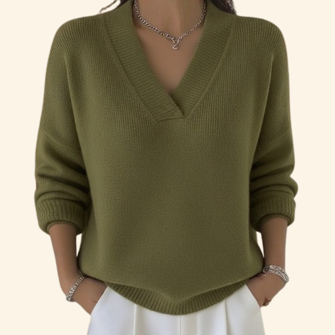 Jersey de punto con cuello de pico holgado para mujer