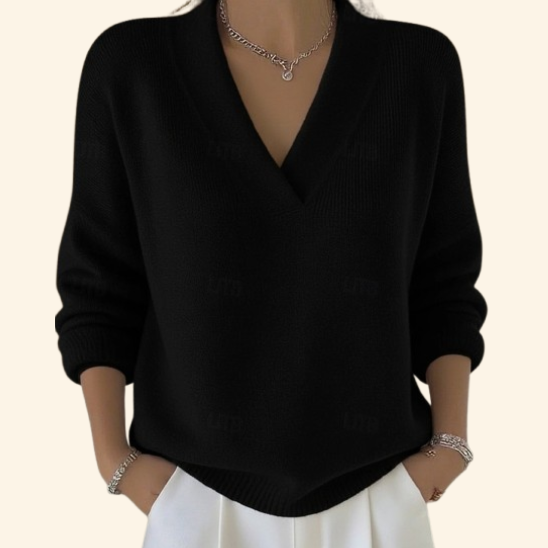 Jersey de punto con cuello de pico holgado para mujer