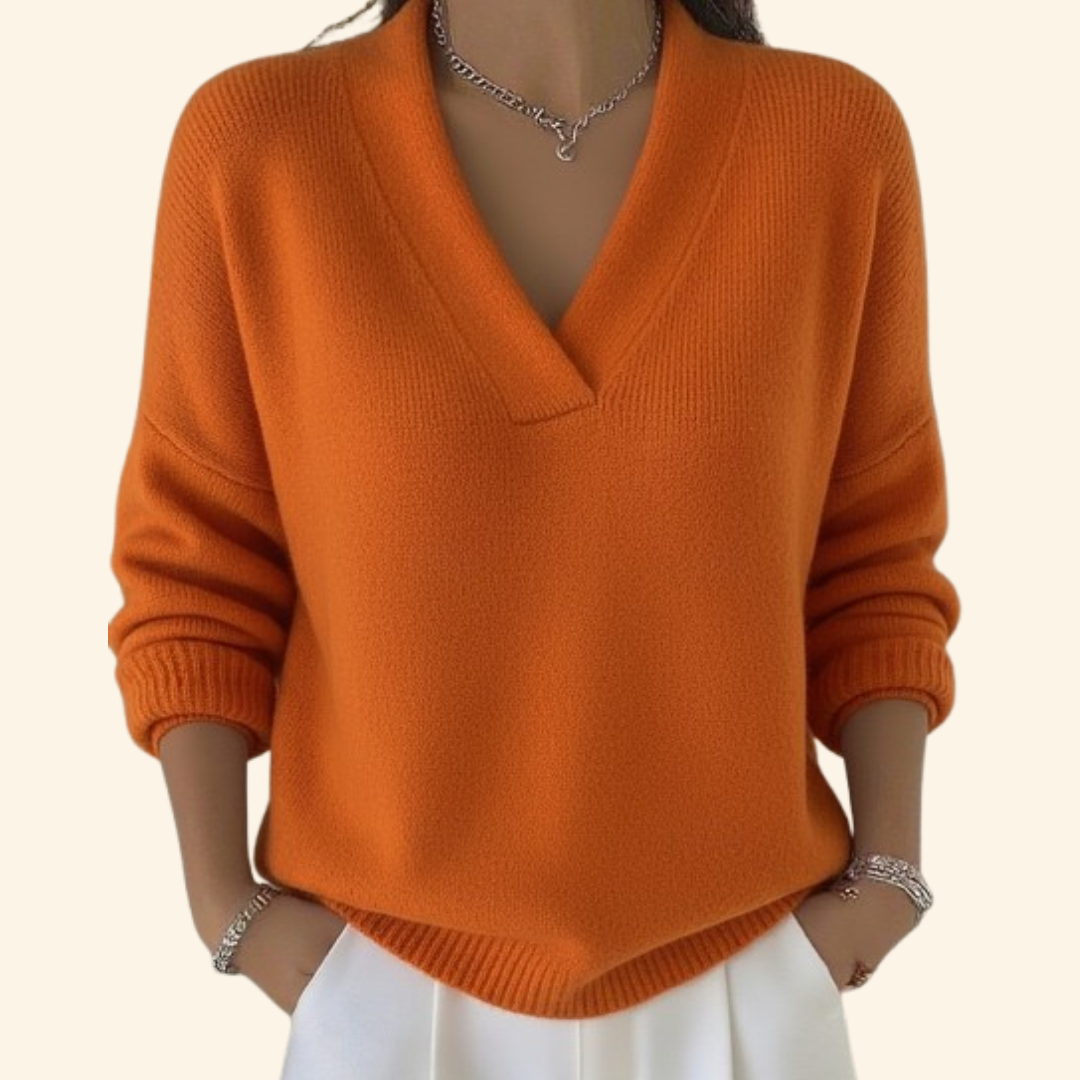 Jersey de punto con cuello de pico holgado para mujer
