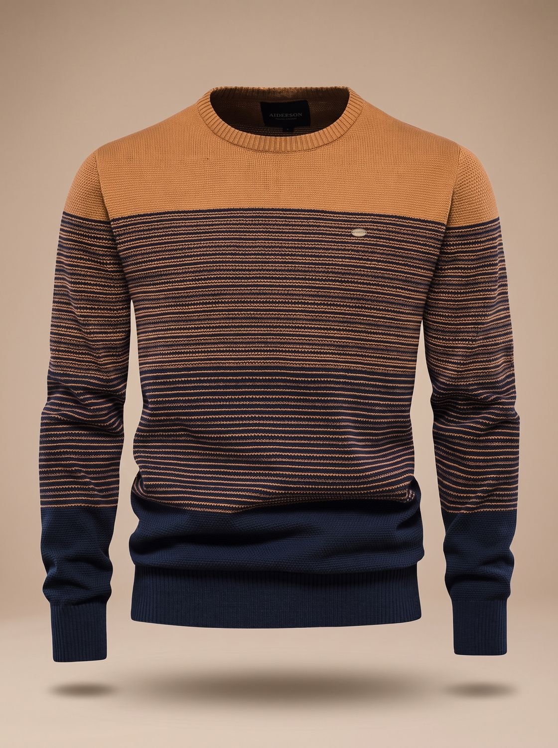 Jersey de punto de cuello redondo a rayas en bloques de color para hombre