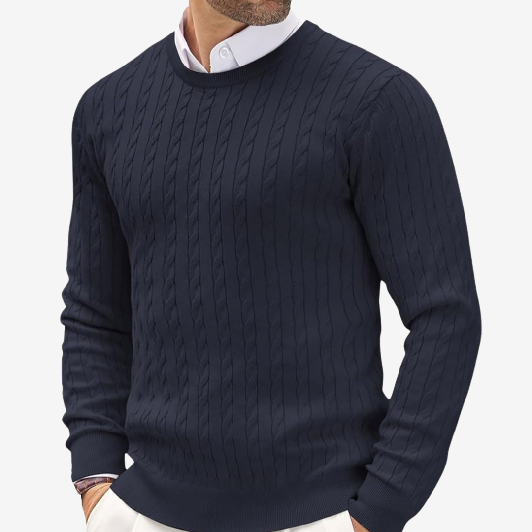 Jersey de punto de ochos con cuello redondo para hombre
