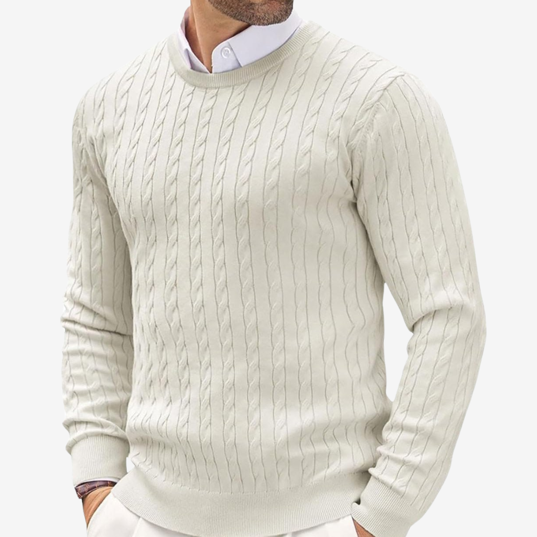 Jersey de punto de ochos con cuello redondo para hombre