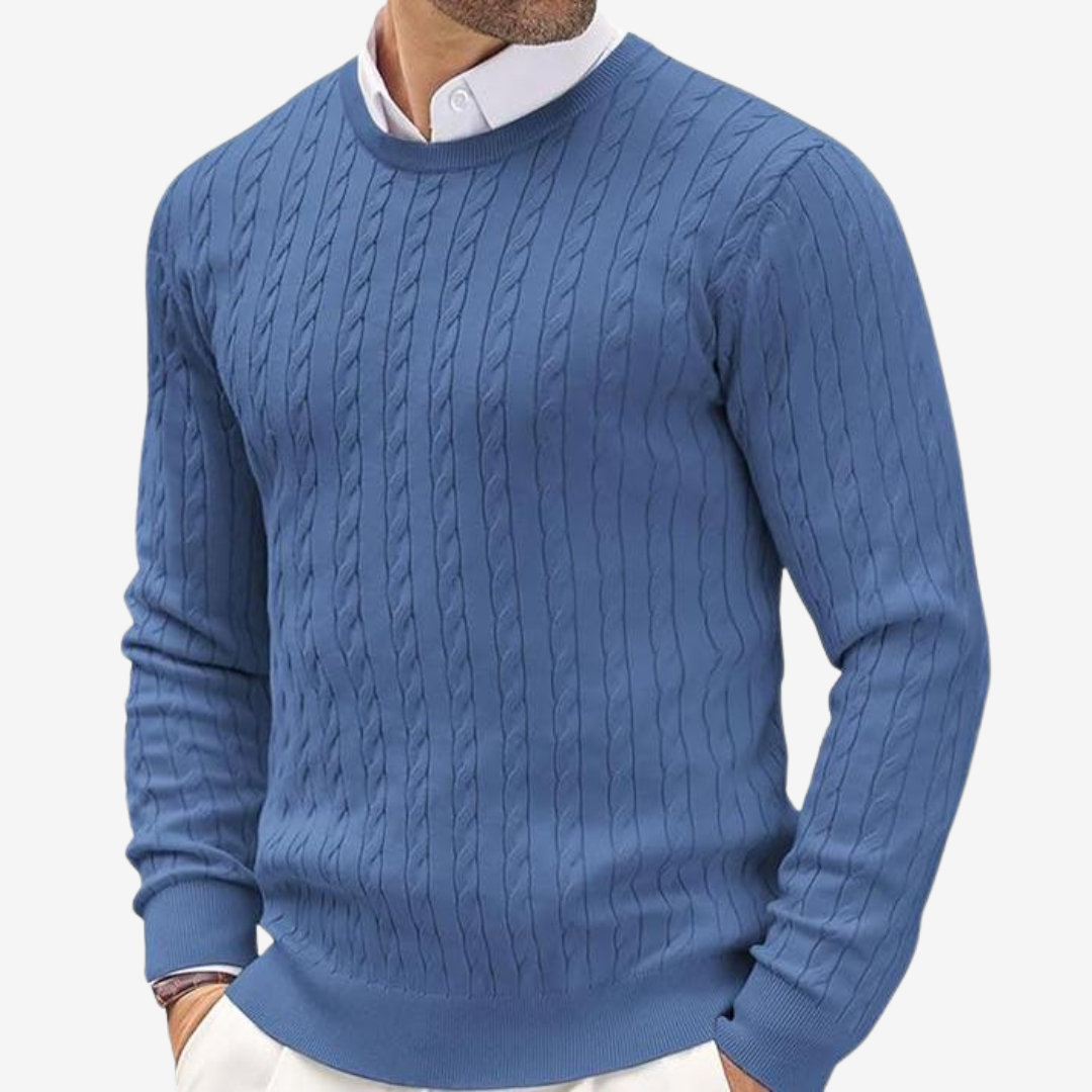 Jersey de punto de ochos con cuello redondo para hombre