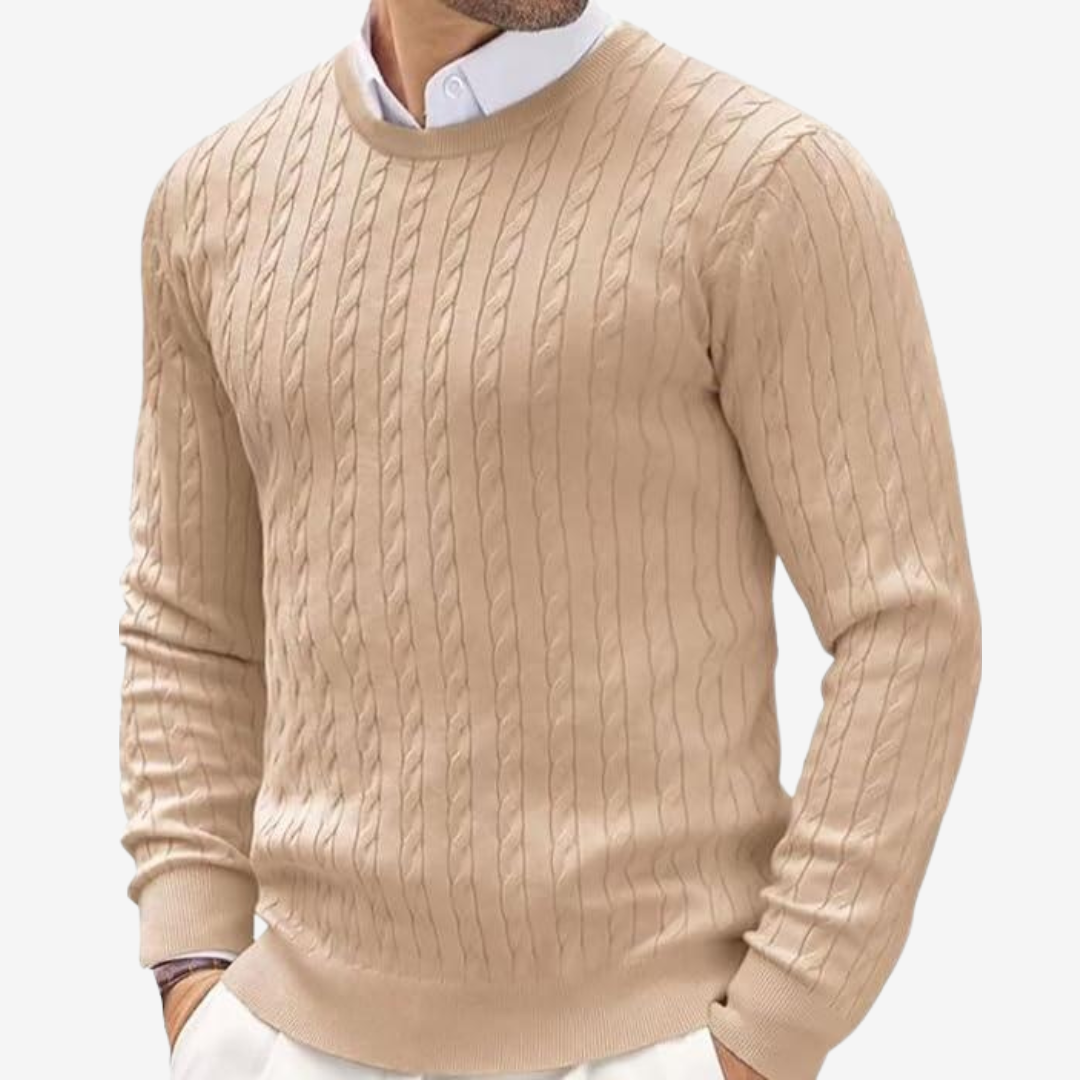 Jersey de punto de ochos con cuello redondo para hombre