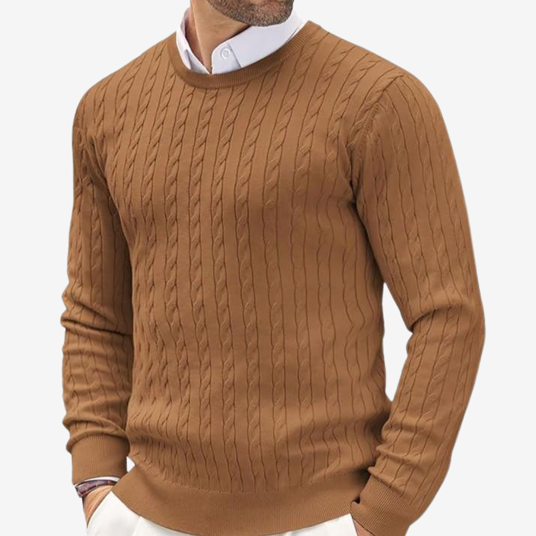 Jersey de punto de ochos con cuello redondo para hombre