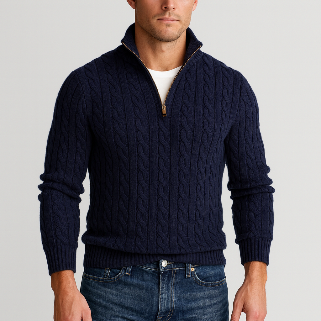 Jersey de punto de ochos con media cremallera para hombre