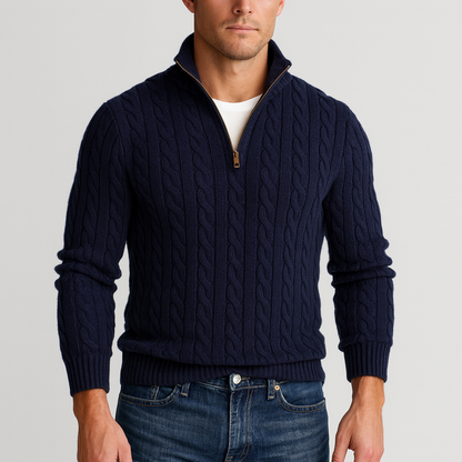 Jersey de punto de ochos con media cremallera para hombre