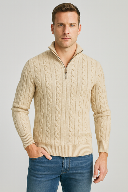Jersey de punto de ochos con media cremallera para hombre