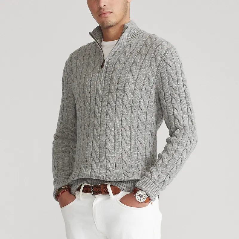 Jersey de punto de ochos con media cremallera para hombre