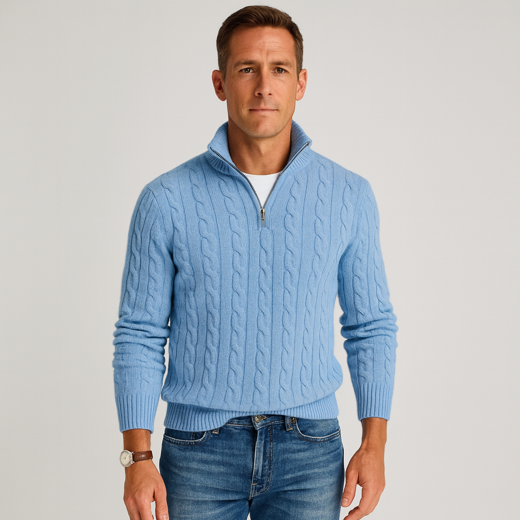 Jersey de punto de ochos con media cremallera para hombre