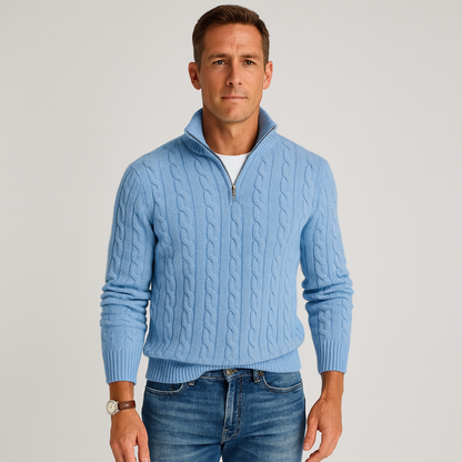 Jersey de punto de ochos con media cremallera para hombre