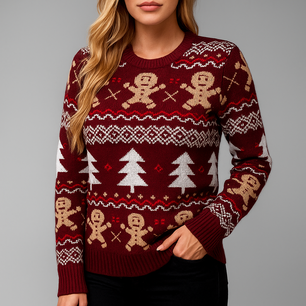 Jersey de punto festivo para mujer – Suéter cálido de invierno con estampado de temporada